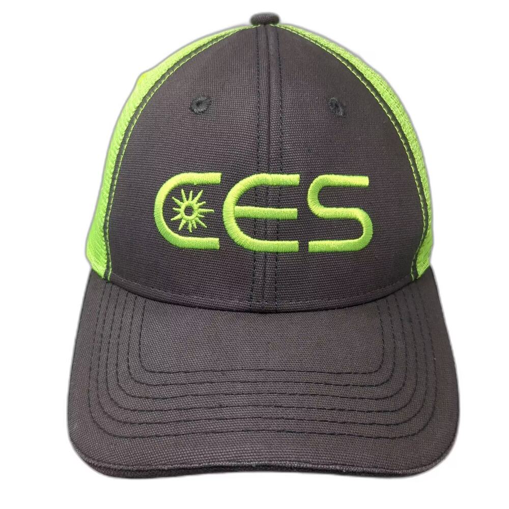 PDC Trucker Hat Gray Green OS Embroidered CES Snapback Mesh Back Adjustable